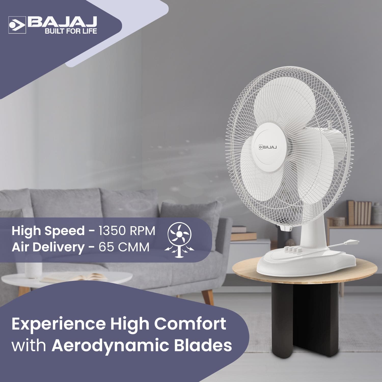 Bajaj Frore Neo Table Fan 400 MM | Table fans for Home & Office |Aerodynamically Balanced Blades| 100% CopperMotor| HighAir Delivery|3-Speed Control | 1-yr warranty {WHITE} thumbnail 4