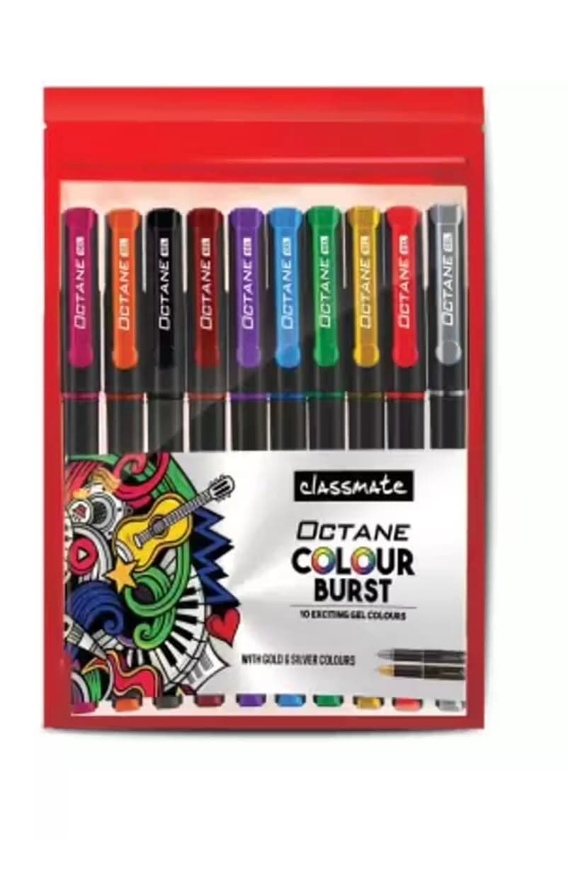 Classmate Octane Colour Burst Gel Pens, Multicolor, Pack of 10