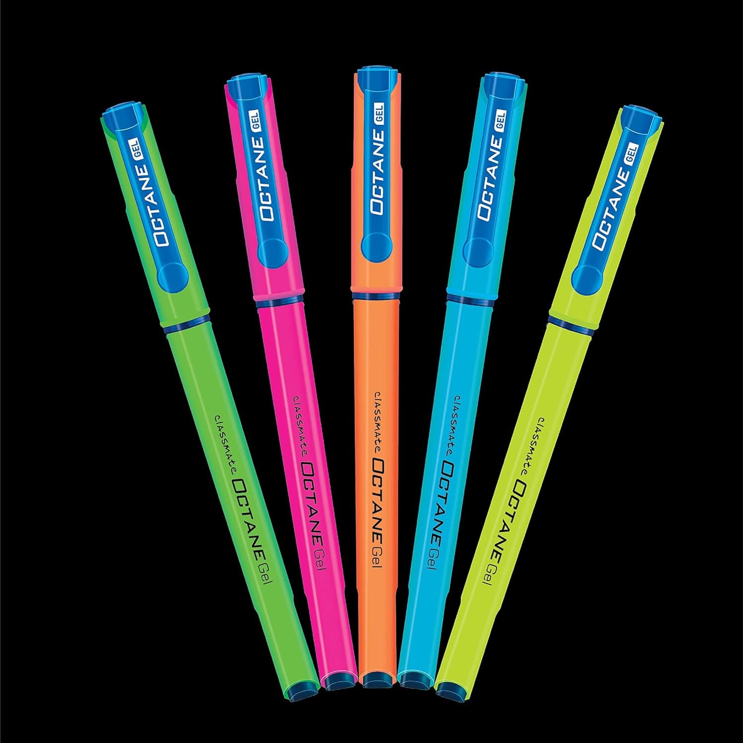 Classmate Octane Neon- Blue Gel Pens (Pack of 5)|Smooth Writing Pens|Water-Proof Ink for Smudge-Free Writing|Attractive Neon Body Colours|Preferred by Students for Exam & Class Notes