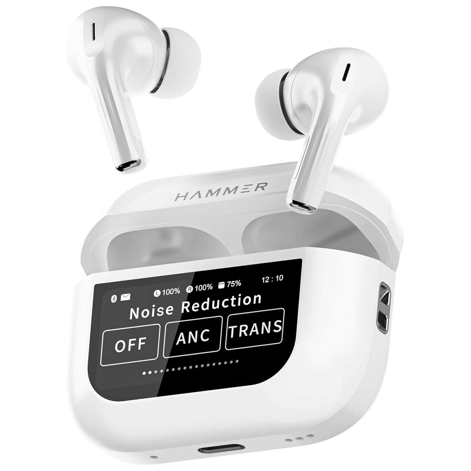 HAMMER Screen TWS Earbuds Wireless with 13mm Drivers, ANC Ear Buds 32dB, up to 50H Playtime TWS Ear Buds, Type-C Fast Charging, BT v5.4, True Wireless Earbuds Bluetooth,Transparency & EQ Mode