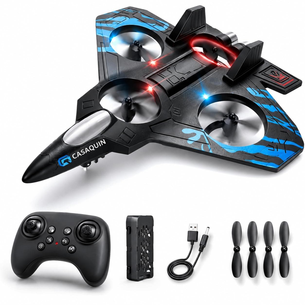 Fighter Jet RC Plane, 2.4GHz Foam Remote Control Airplane – Easy-Fly Gyro Stabilized RC Jet for Kids & Adults, LED Lights, Stunts, Long Range, Ready-to-Fly